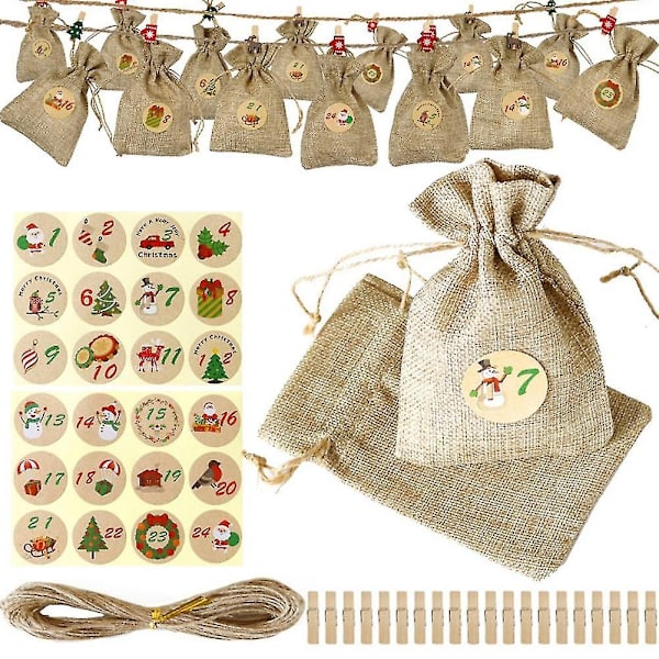 24 dage med julekalenderposer Julekalender gaveposer DIY-sæt Papirmærkater DIY juledekorationer-Xin Styles 2