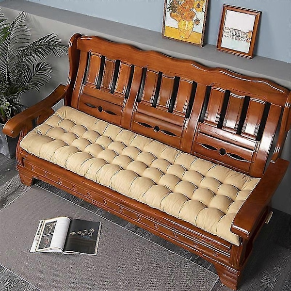 Fyrsäsongs Generell Förtjockad Lång Massiv Trä Soffdyna-Xin beige 48*160cm