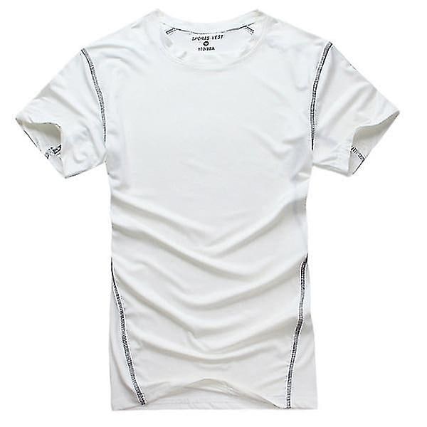 Kompressionströja för män, kortärmad, sport, gym, baslager, löpning, träning, T-shirt-Xin White S