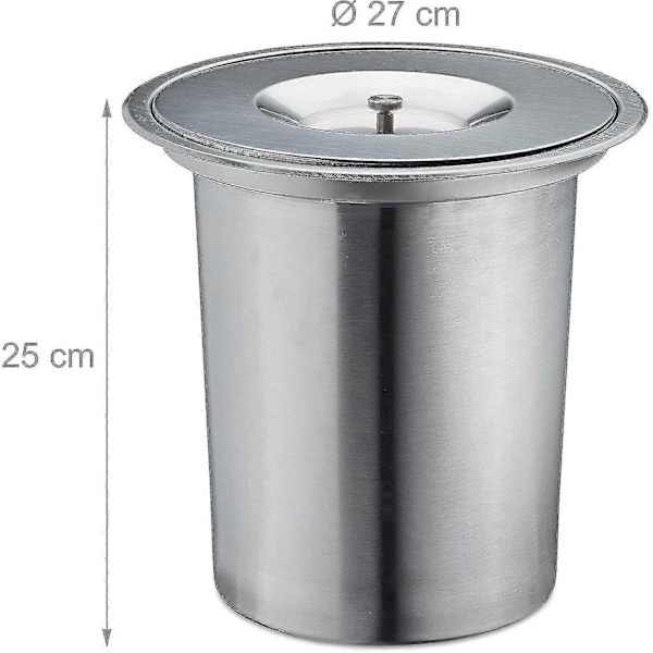 Benkeplatebøtte, 8 L, Innebygd, Rustfritt Stål, Organisk Avfall, med Lokk, Hxd 25 X 27 Cm, Sølv-xindaren