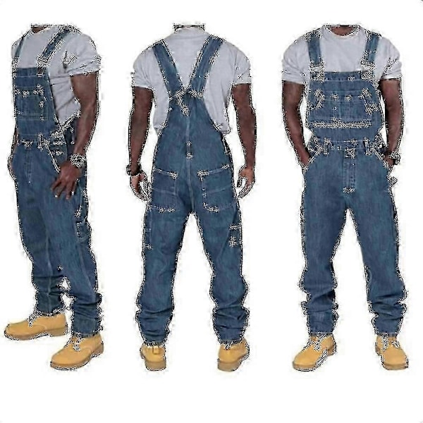 Miesten Plus-kokoiset farkkuhaalarit Muotifarkut Denim Bib Löysät Useita taskuja Säädettävät olkaimet -xindaren 3XL