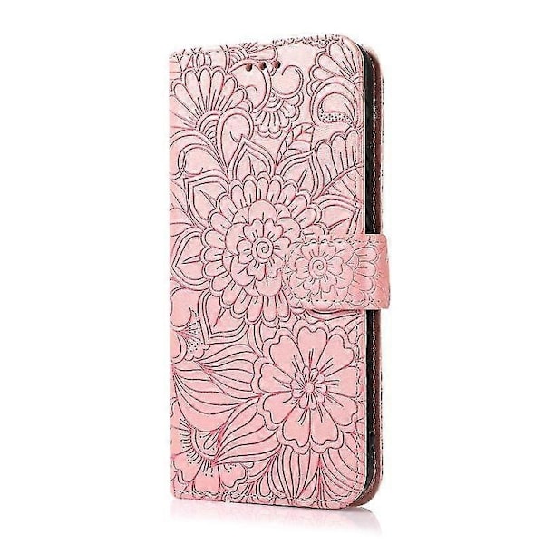 Kompatibel med Iphone 12 Skin Feel Präglad Solros Horisontell Flip Läderfodral med Hållare & Kortfack & Plånbok & Snodd-xindaren Rose gold