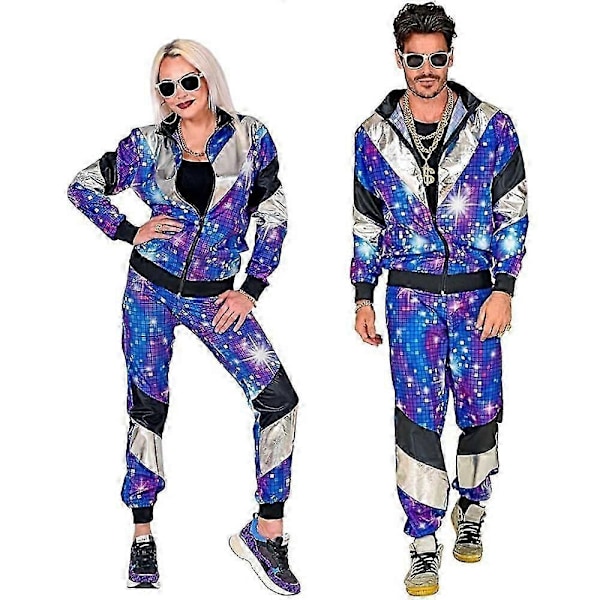 Mænd Kvinder 80'er 90'er Hip Hop Windbreaker Disco Jakke Bukser Retro Træningssæt-Xin Starlight L