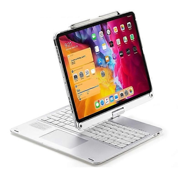 Yhteensopiva iPad Pro 12.9 tuuman 2022/2021/2020/2018 -tabletin kanssa, Bluetooth-kosketusnäppäimistö taustavalolla ja 360 asteen kierrolla - xindaren Silver