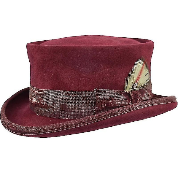 Mid Crown Rød Top Hat Unisex Hat Steam Punk Hat Cylinder Uldblød Top-Xin WINE RED