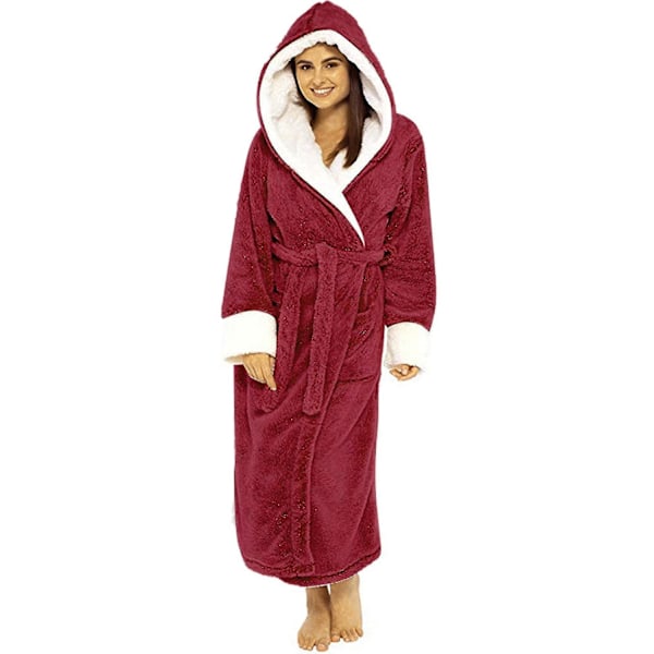 Kvinners Sherpa Fleece Badekåpe Myk Morgenkåpe Hettelue Fluffy Håndkle Badekåpe Høy Kvalitet-Xin Red 4XL