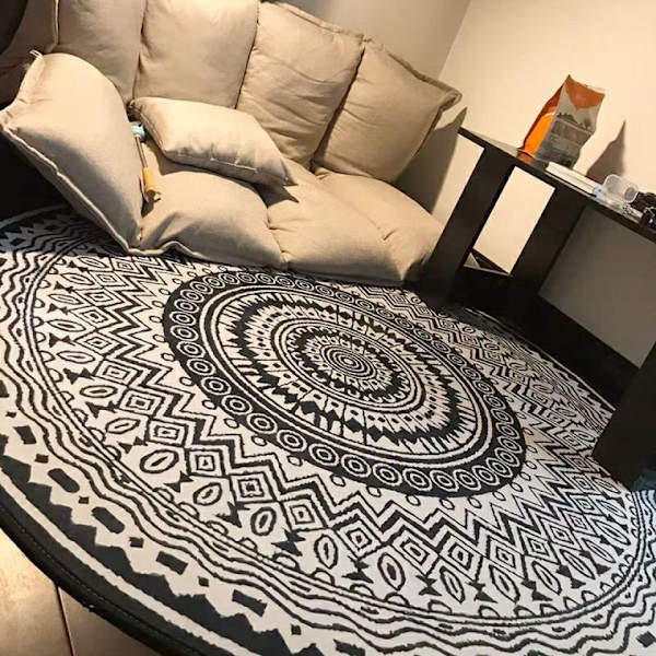 Rund teppe 100cm Svart Mandala Myk Baderomsmatte Sklisikker Vaskbar Aksent Teppe Fluffy Gulvmatte for Inngang Stue Soverom Barnerom-XIN