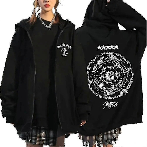Stray Kids Hættetrøjer Skzoo Printede Jakker Skz Hættetrøjer Koreanske Kpop Koncert Jakker Stray Kids Sweatshirts Y2k Mænd Kvinder-Xin Black4 XL