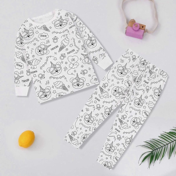 Kreativa Barn DIY Graffiti Pyjamas Hemmakläder Set, Färglägg Dina Egna Sovkläder Pyjamas för Pojkar & Flickor-xindaren Ice Cream 6-7Years