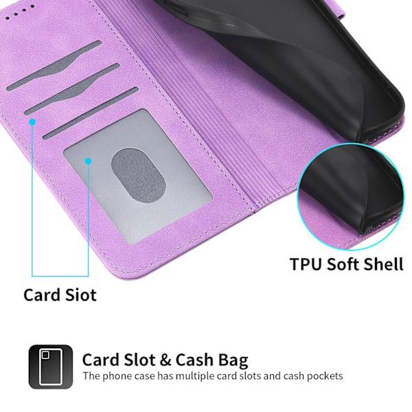 iPhone 12 Fodral, Läderplånboksfodral (med axelrem) - Xin Purple