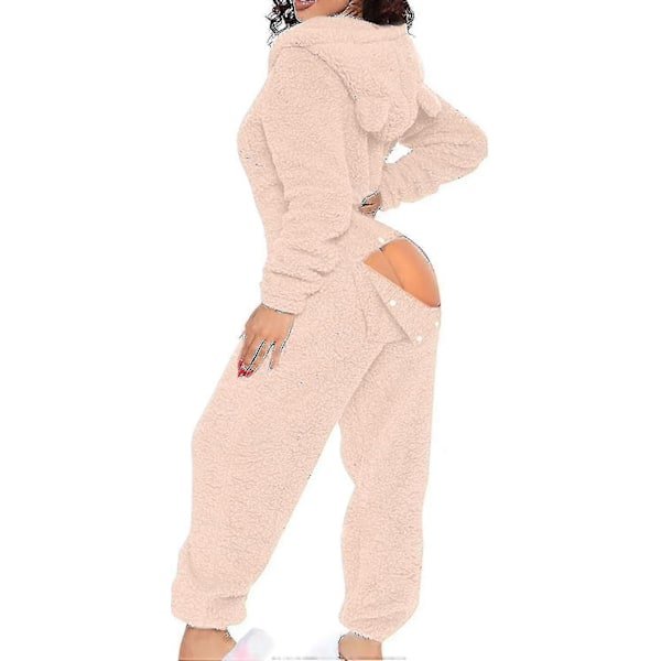 Sexy Voksen Onesie Pyjamas Kvinders Hip Flap Uld Hætte Onesie Pyjamas Kvinders Fluffy Pyjamas-Xin Pink Small