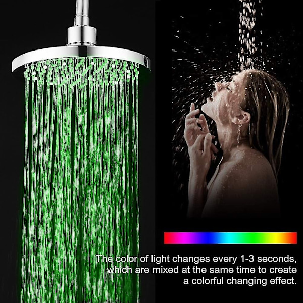 LED Duschhuvud, 20cm Belyst Duschhuvud, Färg Duschhuvud, LED Duschhuvud med 7 Färger, Rund LED Regnduschhuvud, LED Belyst -Xin