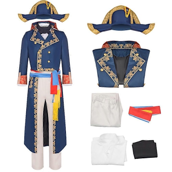 Napoleon Kostume til Voksne Middelalder Slot Retro Blå Dragt Halloween Cosplay Karneval Party Kostume-Xin Coat and hat S