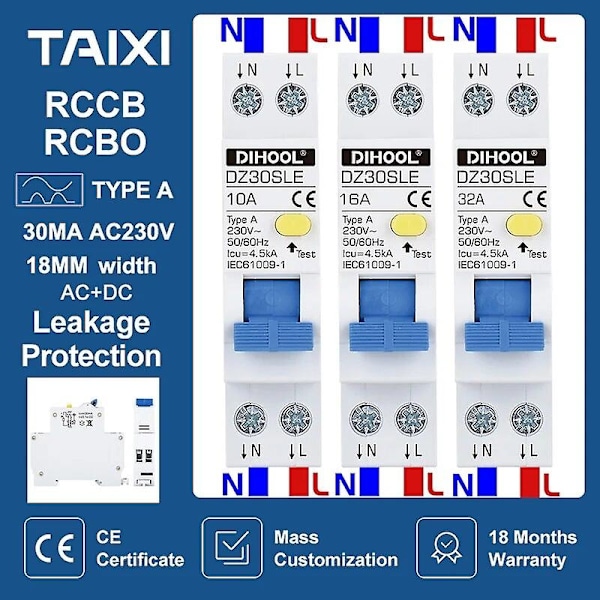 RCBO Typ A 220V 30MA MINI Restströmsskyddsbrytare RCD MCB RCCB 1P+N 10A 16A 20A 25A 32A Läckageskydd - Xin 10A