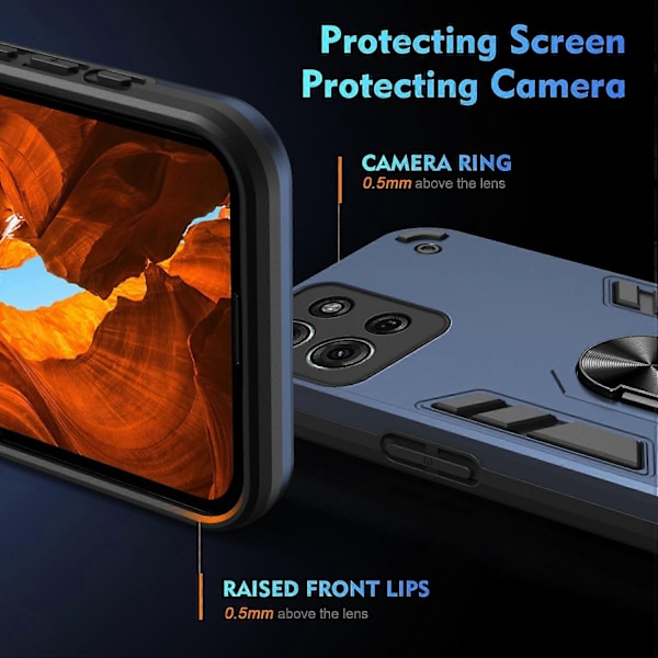til Motorola Moto G75 5G Etui PC TPU Drop Defend Telefon Cover med Ring Kickstand - Blå-Xin Blue