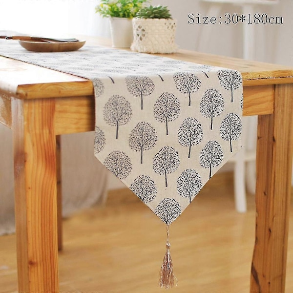 30 cm x 183 cm Rustikk Bordløper med Tre-motiv, Bomulls- og Linblanding, Vaskbar, Blomstermønster, Grå - med-xindaren