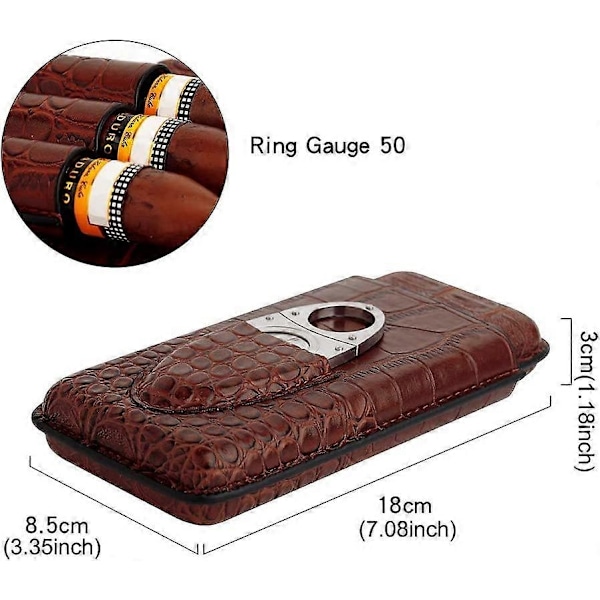 Brun Läder Cigarr Etui Inklusive Cutter Set Läder Cigarr Etui Rese 3 Tubers Humidor Box Förpackad i Fin Presentförpackning (Brun)-Xin