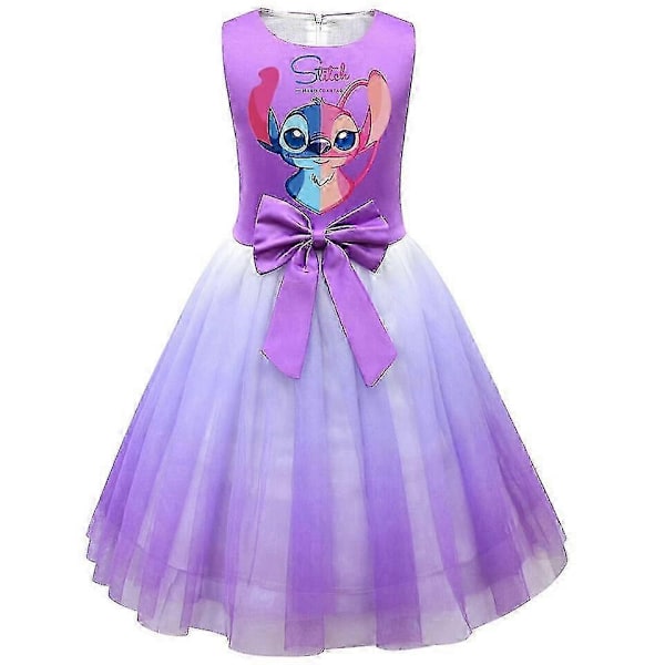 Flickor Lilo Stitch Kostym Plisserad Kjol V-xindaren Purple 9-10years