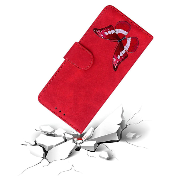 för Honor Magic 5 Lite 5G / X40 5G/X9a 5G Fjärilstryck Fullt Skydd Läder Plånbok Ställ Telefonfodral-Xin Red