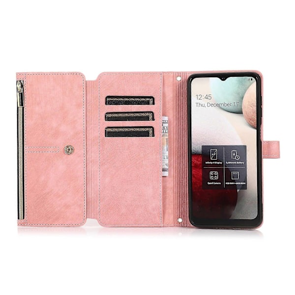 Kompatibel med Samsung Galaxy A12 4G / 5G Dream 9-Korts Plånbok Dragkedjeväska Läder Telefonfodral-xindaren Pink
