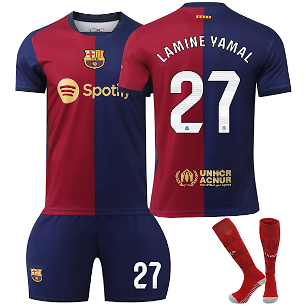 2425 Barcelona hemmatröja  Nr 9 Lewandowski Nr 10 Messi Nr 19 Lamine Yamal och andra fotbollströjor set Nr 27 LAMINE YAMAL / vit-Xin NO.27 LAMINE YAMAL/White 16