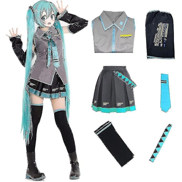 Hatsune Miku Cosplay-asu, Naisten Esitysasu, Väärennetty Sarjakuva-asu, Yhtenäinen Halloween-juhla-asu -Xin M