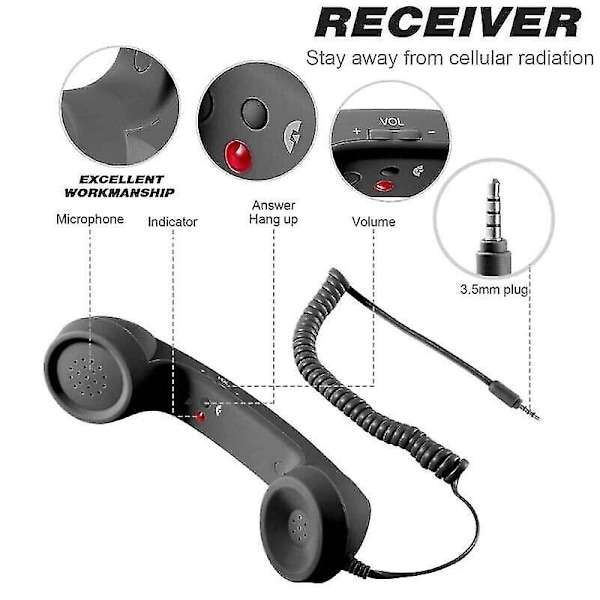 3,5 mm Universal Retro Telefonlurs Hörlurar Mikrofon för Mobiltelefoner - Xin rose red