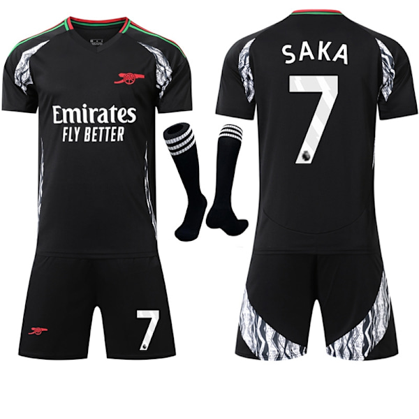 2024-2025 Arsenal Bortalag Barn Vuxen Svart Fotbollströja Kit med Strumpor Storlek 7 SAKA-Xin No.7 SAKA S