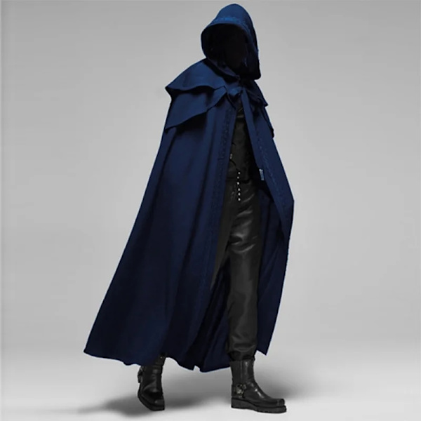 Middelalderlig Vintage Hætte Løs Sort Kapper Vindtæt Trench Chic Vinter Lang Kappe Poncho Gotisk Mænds Munk Cosplay Blå-Xin Blue XL