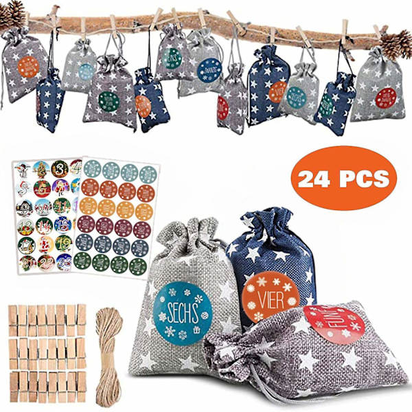 24 dages julekalender adventskalender gaveposer DIY-sæt papirmærkater DIY juledekorationer-Xin Styles 4