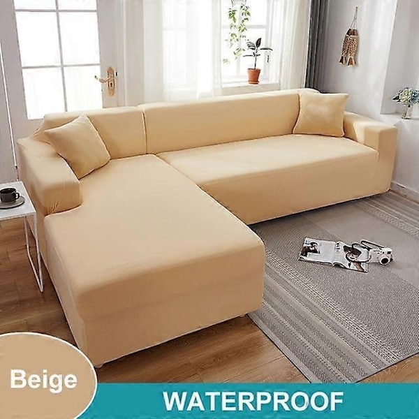 Vanntett Sofatrekk 1/2/3/4 Seter Sofatrekk for Stue Elastisk Solid L-formet Hjørnesofatrekk for Sofa Stol - Xin beige 2 Seater 145-185cm