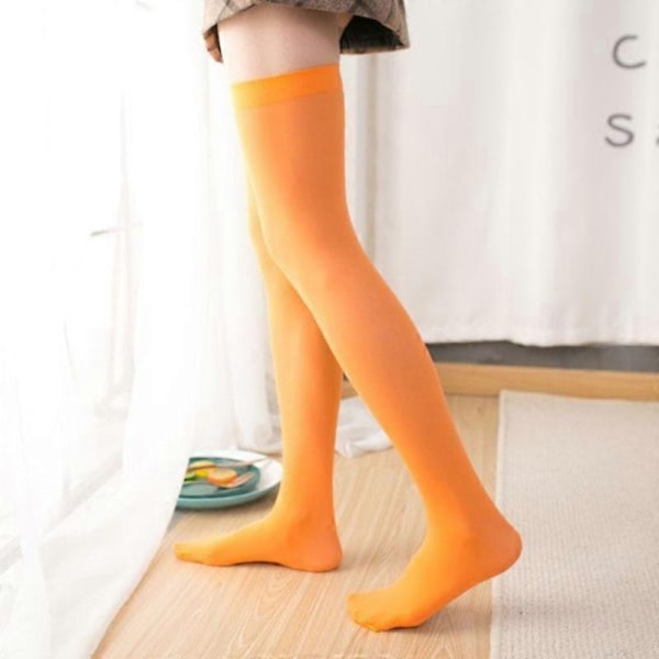 Dam Over Knee Genomskinliga Strumpor Halkfria Sammetsstrumpor Lårhöga Godisfärgade Hold Ups Cosplay-Xin orange
