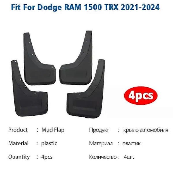Unikke Forreste Bageste 4 stk. Kompatible med Dodge RAM 1500 TRX 2021 2022 2023 2024 Mudflap Stænklapper Skærm Mud Flap Beskyttere Stænk Bil Tilbehør - xindaren