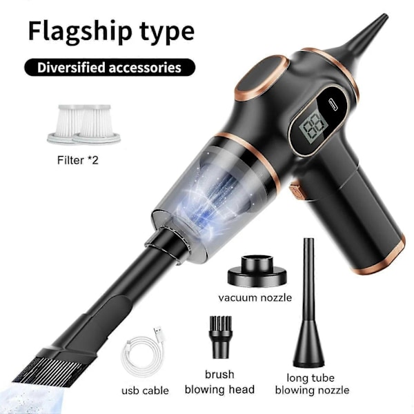 5-i-1 Trådløs Støvsuger Bil Bærbar Robotstøvsuger Håndholdt for Bil Husholdningsapparater - Xin black 2 Pcs Filter