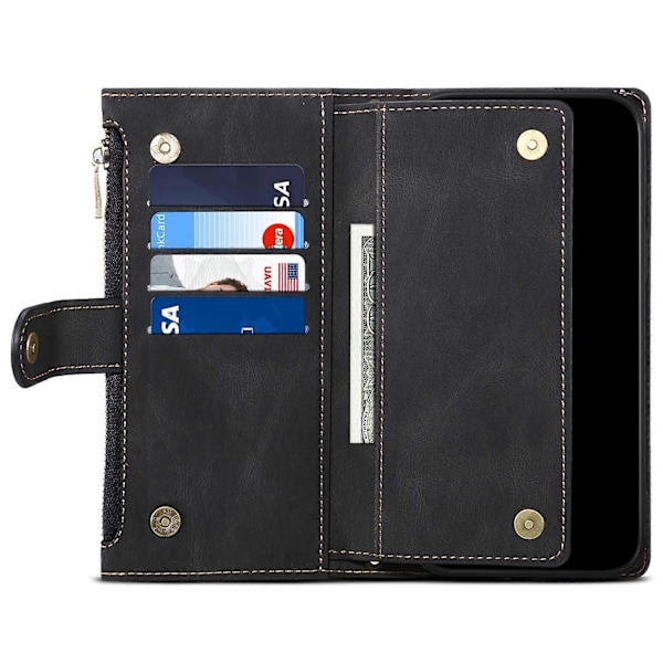 til Motorola Edge 50 Neo 5G Etui Lynlås Pung Læder Støtteben Telefon Cover-Xin Black