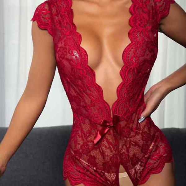 Sexy Lingeri Bodystocking med Dyb V-udskæring til Kvinder, Babydoll Exotisk Boudoir Kjole, New-Xin 3XL