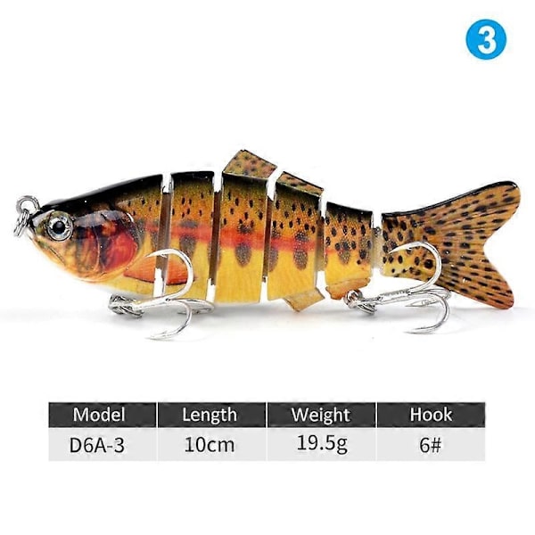 Robot Simbad 10cm Multi-sektion Fiskebete med 6 Krokar, Livsliknande Hårdbete - Xin C