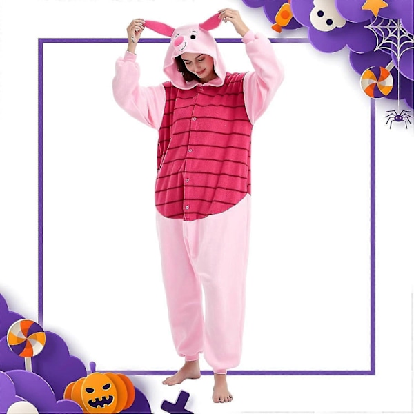 Aikuisille tarkoitetut yhden osan pyjama-asu eläinaiheisella kuviolla, Halloween-asu, joulupyhän pyjama-asu, yhden osan asu - Xin Piglet Large