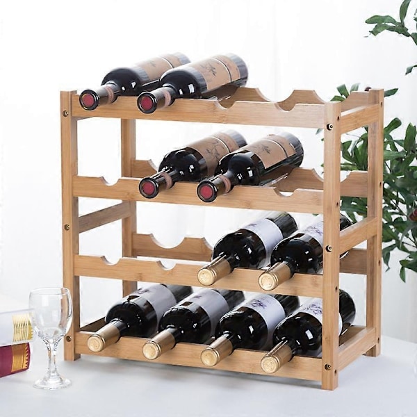 Bambusvinställ, 16 Flaskor Displayställ, 4-lagers Fristående Förvaringsställ för Kök, Pantry, Vinkällare, Bar - Xin 4-Tier