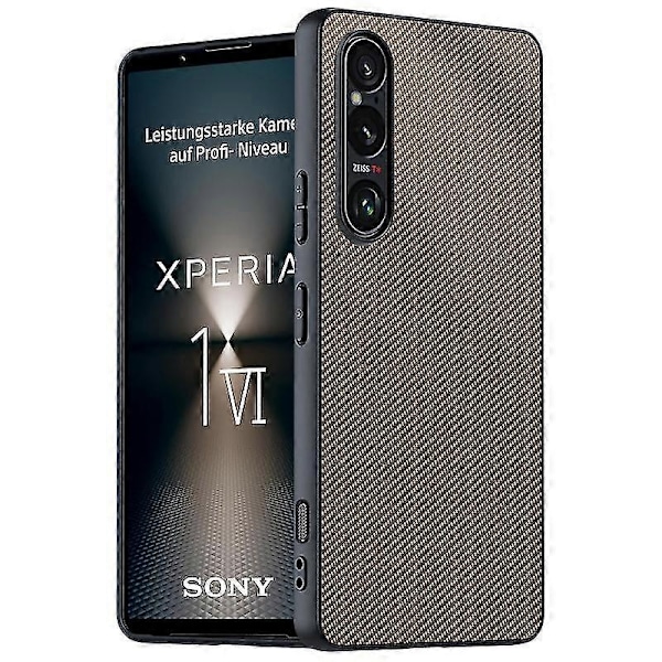 Kompatibel med Sony Xperia 1 VI Kulfiber Cover: Stødsikkert TPU+PC Cover med Hævede Kanter & Anti-Fingeraftryk-xindaren Carbon Gold