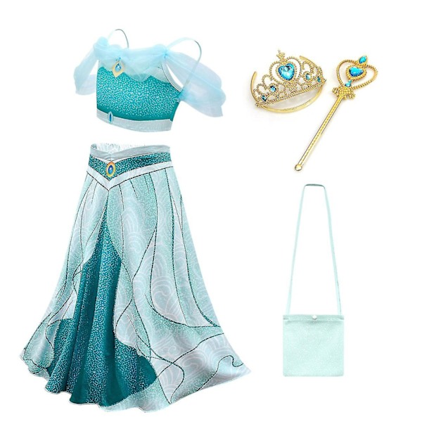 Jasmine Princessklänning Flickor Maskeraddräkt Födelsedag Halloween Festdräkt 4-delat Set-Xin 4 pcs 150