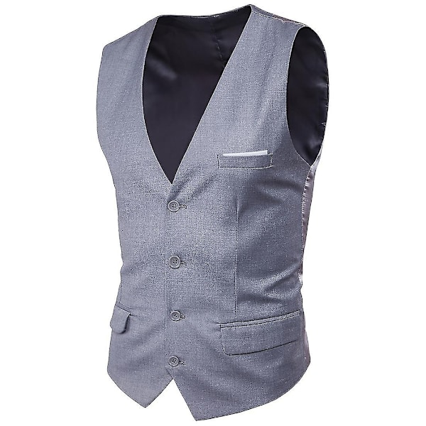 Plus Size Mænds Ensfarvet Suit Vest Enkeltbrystet Forretningsvest - Xin light grey M