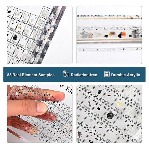 Periodisk System med Rigtige Grundstoffer Indeni, Grundstoftabel, Akryl Periodisk System Display med 83 Rigtige Prøver - Xin