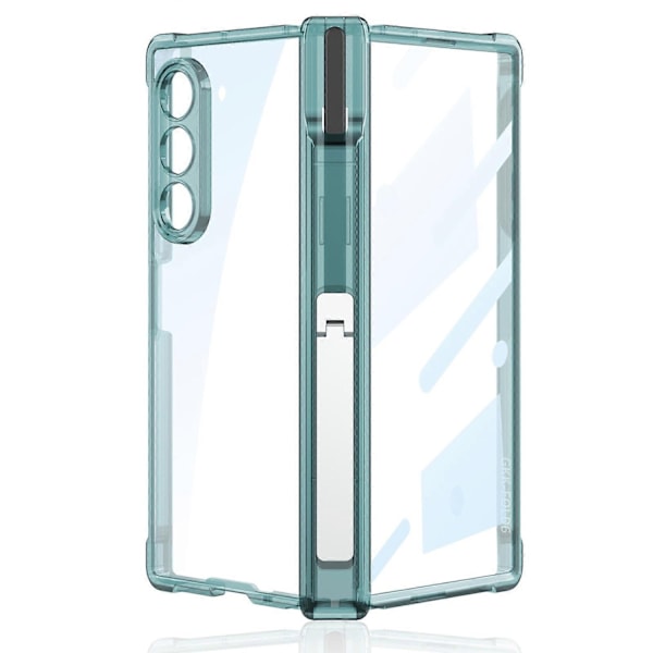 Z Fold 6 Genomskinligt Skal med Ställ & Pennhållare, Z Fold 6 Skal i Ett Stycke med Gångjärnsskydd, Inbyggt Skärmskydd, Slim PC Galaxy-Xin transparent green