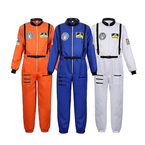 Astronautin puku avaruuspuku aikuiselle cosplay-asuun vetoketjullinen Halloween-asu pari lentohyppyasu pluskokoinen univormu-Xin Blue for Women M