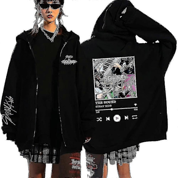 Stray Kids Hættetrøjer Skzoo Printede Jakker Skz Hættetrøjer Koreanske Kpop Koncert Jakker Stray Kids Sweatshirts Y2k Mænd Kvinder-Xin Black13 XL