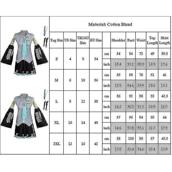 Set Hatsune Miku Cosplay Kostym Kvinnors Scenföreställning Falsk Seriefigur Uniform Halloweenfest-Xin S