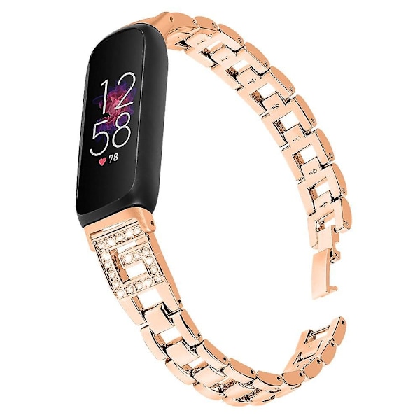 Udskiftningsrem til Fitbit Inspire 3 G-formet rhinestone dekoreret metal armbånd - Xin Pink gold, Rose Gold Style B Fitbit Inspire 3