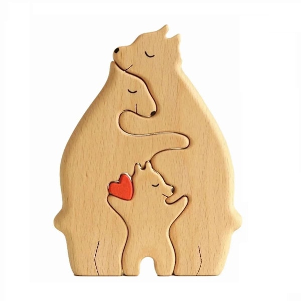 Träbjörn familj staty Familj konst pussel skrivbord prydnad familj hjärta pussel heminredning Mo-Xin