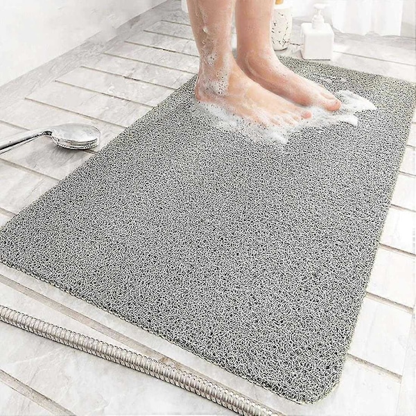 Brusematte til Indersiden af Brusebad, Luffasvamp Badematte Antislip Anti-Muld Antibakteriel Blød PVC Badekar Matte til Badeværelse Våde Bruseområder-Xin Grey W40 x L60cm